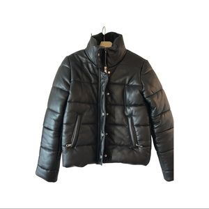 Tommy Hilfiger black leather puffer jacket